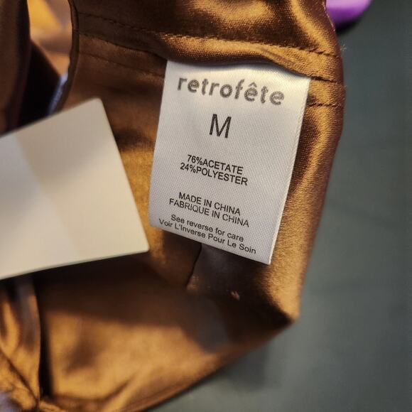 Retrofete Ross Top in Cognac Brown Size Medium NWT Satin Padded Bust - Picture 11 of 12